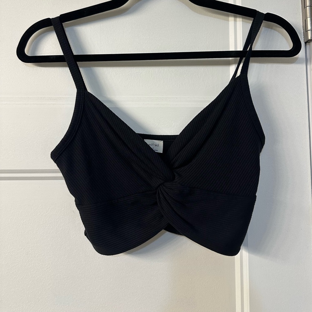 Wilfred Black Ribbed Twist Front crop top